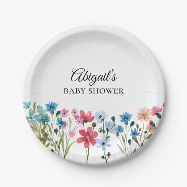 Plato De Papel Pequeña placa de papel Baby Shower de flores silve (Anverso)
