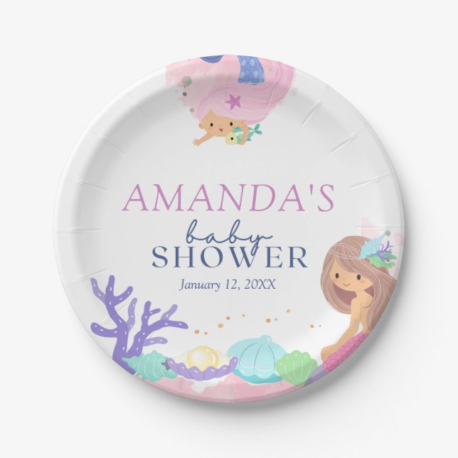 Plato De Papel Pequeña placa de papel Baby Shower para sirenas (Anverso)