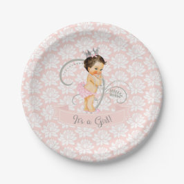 Plato De Papel Pequeña princesa bebé niña rosa y plata
