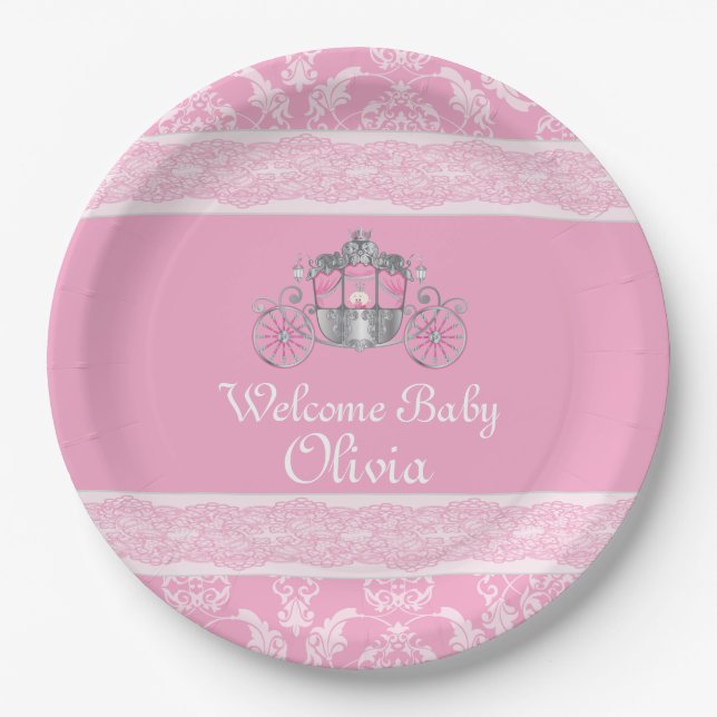 Plato De Papel Pequeña princesa, linda, Baby Shower, placas de (Anverso)