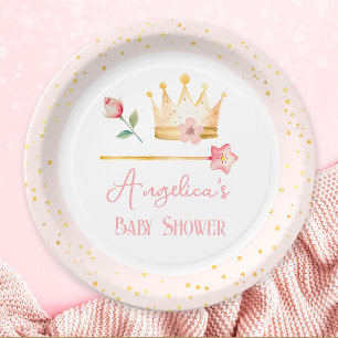 Plato De Papel Pequeña Princesa Rosa Real Baby Shower