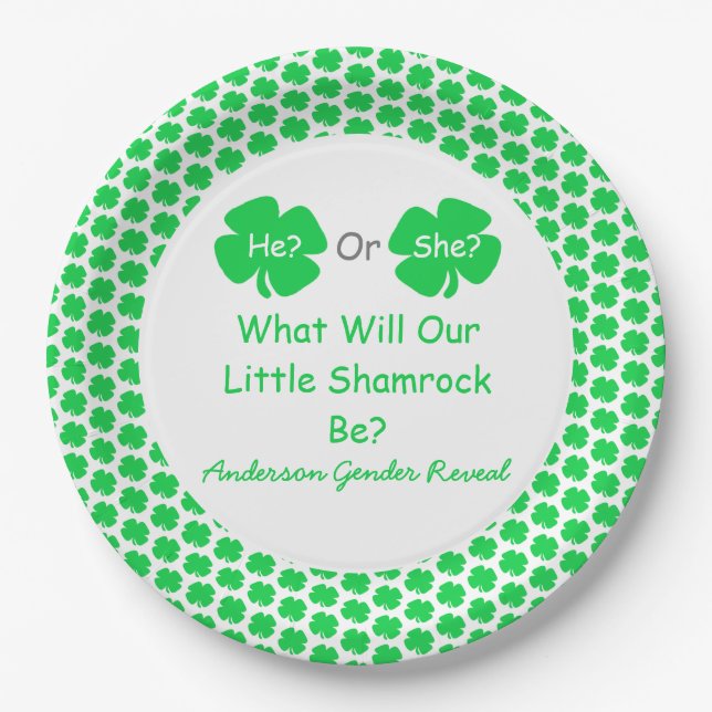 Plato De Papel Pequeña revelación de género de Shamrock (Anverso)
