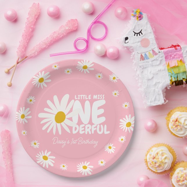 Plato De Papel Pequeña señorita rosa pequeña linda Daisy primer c (Fiesta)
