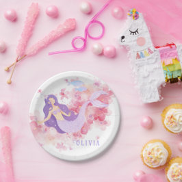 Plato De Papel Pequeña sirena rosa bajo el mar para niñas pequeña