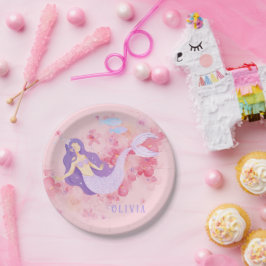 Plato De Papel Pequeña sirena rosa bajo el mar para niñas pequeña