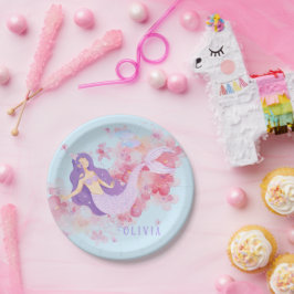 Plato De Papel Pequeña sirena rosa bajo el mar para niñas pequeña