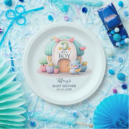 Plato De Papel Pequeña y pequeña casa con dragón Boy Baby Shower