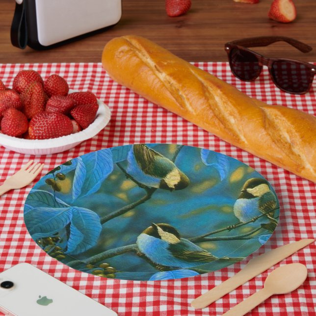 Plato De Papel Pequeñas aves amarillas (Picnic)