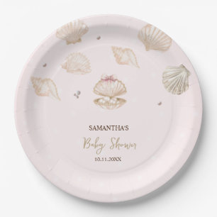 Plato De Papel Pequeñas Conchas de Perla Puntos Shower de Bebé