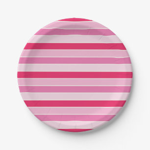 Plato De Papel Pequeñas franjas rosadas y de crema