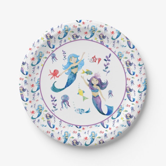 Plato De Papel Pequeñas sirenas bajo el mar (Anverso)
