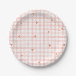 Plato De Papel Pequeño amor Rosa Gingham Valentines