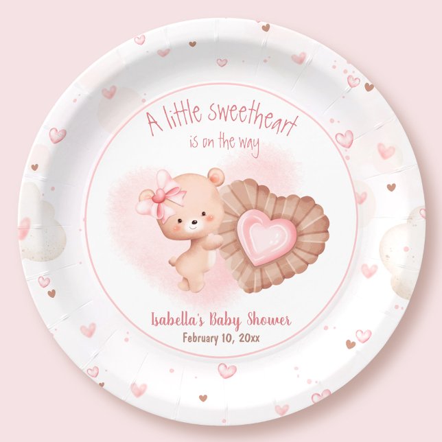 Plato De Papel Pequeño amor rosa San Valentín Baby Shower (Little Sweetheart Pink Valentines Baby Shower Paper Plates)