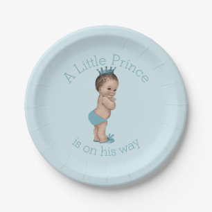 Plato De Papel Pequeño azul de príncipe Baby Shower del vintage