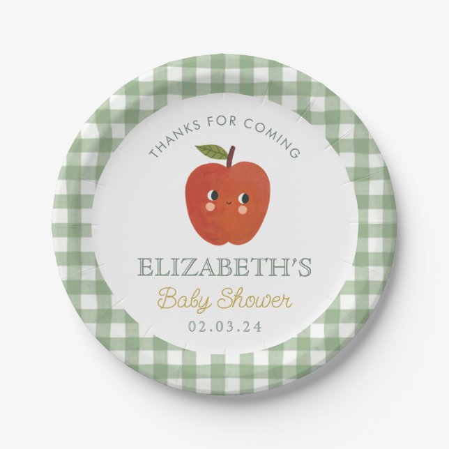 Plato De Papel Pequeño Baby Shower de Apple dulce (Anverso)