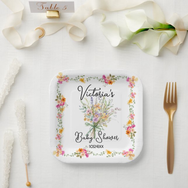 Plato De Papel Pequeño Baby Shower de flores silvestres (Boda)
