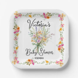 Plato De Papel Pequeño Baby Shower de flores silvestres