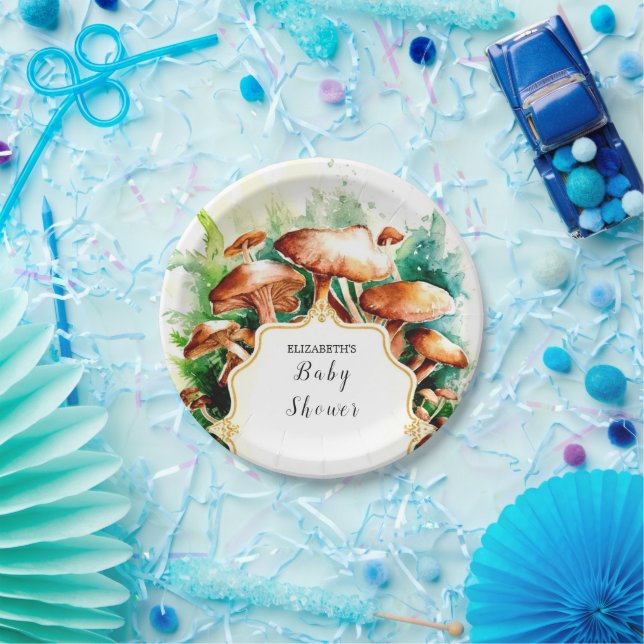 Plato De Papel Pequeño Baby Shower de hongos encantados (Fiesta)