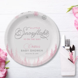 Plato De Papel Pequeño Baby Shower de invierno con copo de nieve