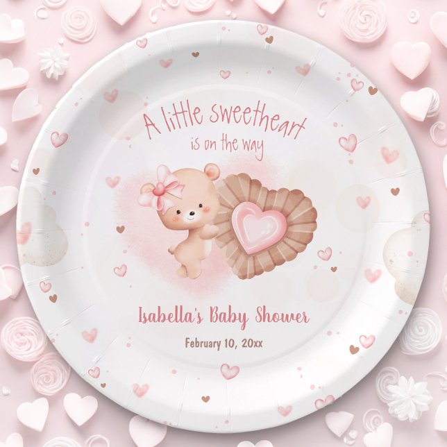 Plato De Papel Pequeño Baby Shower rosado (Little Sweetheart Pink Baby Shower Paper Plates)