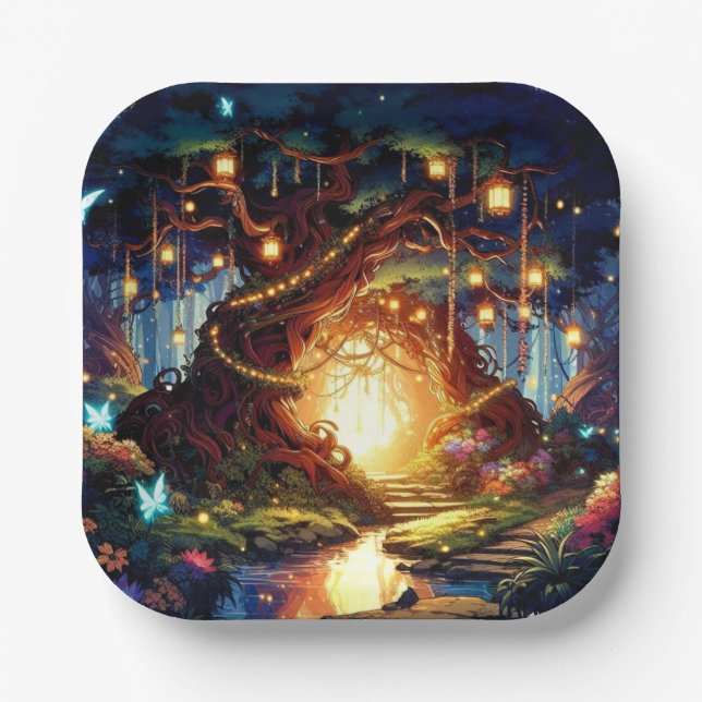 Plato De Papel Pequeño Boho encantado Baby Shower forestal (Anverso)