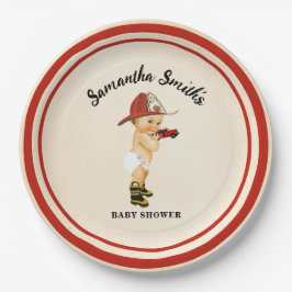Plato De Papel Pequeño bombero Baby Shower