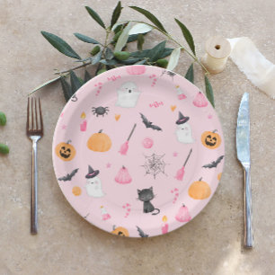 Plato De Papel Pequeño Boo casi se debe a una ducha de bebé rosa