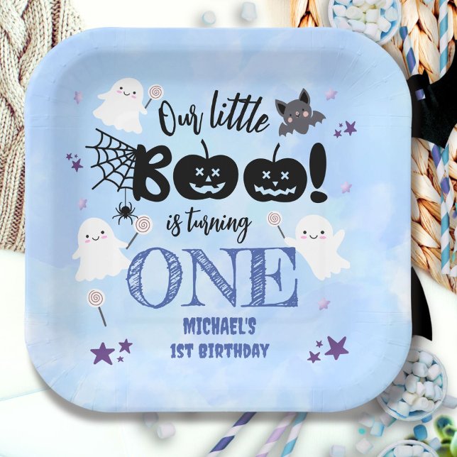 Plato De Papel ¡Pequeño Boo! Cute Blue Boy Halloween 1er cumpleañ (Subido por el creador)