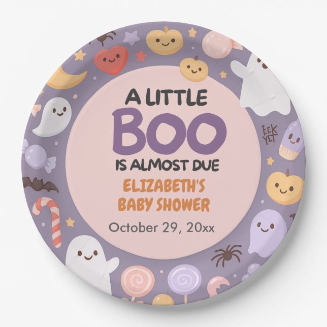 Plato De Papel Pequeño Boo ducha de bebé Halloween (Anverso)