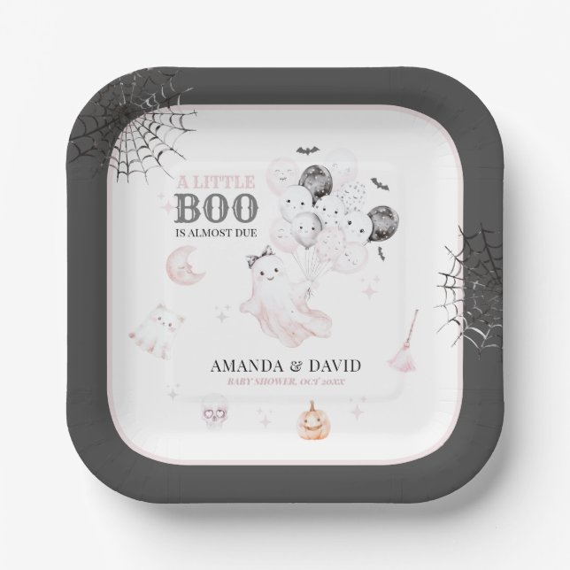 Plato De Papel Pequeño Boo Fantasma Fantasma Halloween Niña Ducha (Anverso)