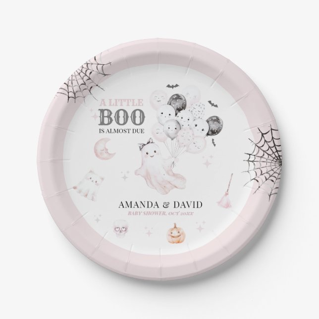 Plato De Papel Pequeño Boo Fantasma Fantasma Halloween Niña Ducha (Anverso)