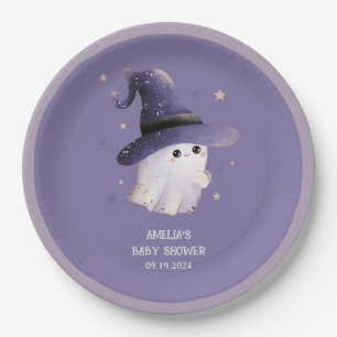 Plato De Papel Pequeño Boo Halloween baño de bebé púrpura fantasm