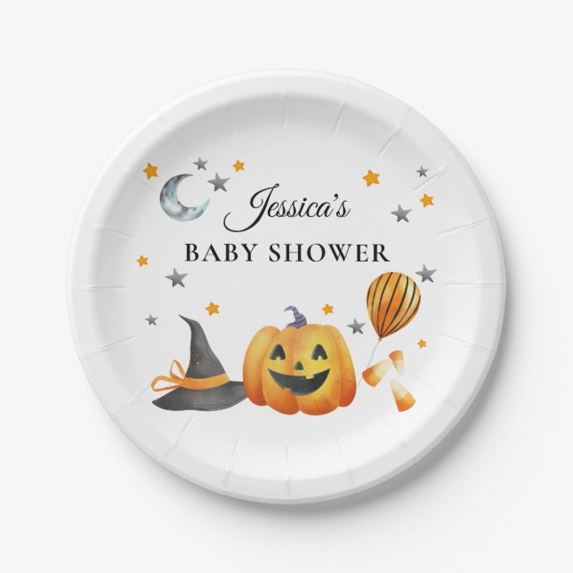 Plato De Papel Pequeño Boo Halloween Calabaza Baby Shower (Anverso)