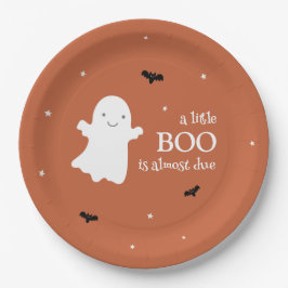 Plato De Papel Pequeño Boo Halloween Fantasma Naranja Baby Shower