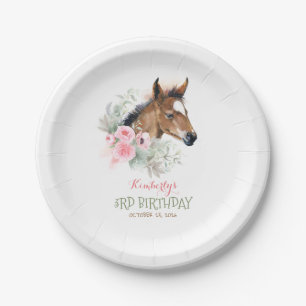 Plato De Papel Pequeño caballo lindo morador rosado