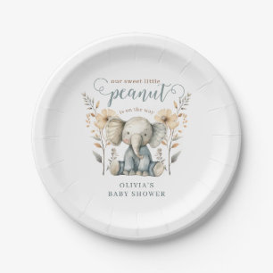 Plato De Papel Pequeño cacahuete bebé elefante azul Baby Shower