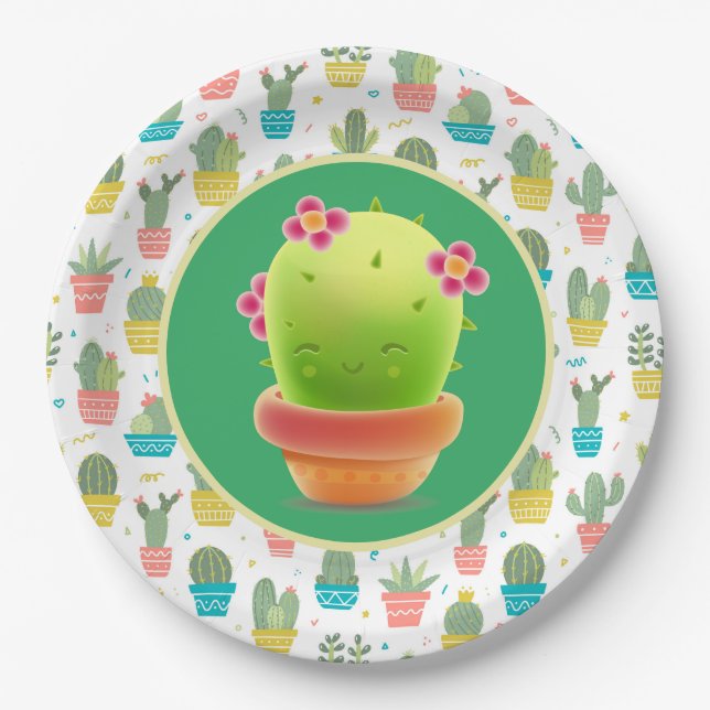 Plato De Papel Pequeño Cactus (Anverso)