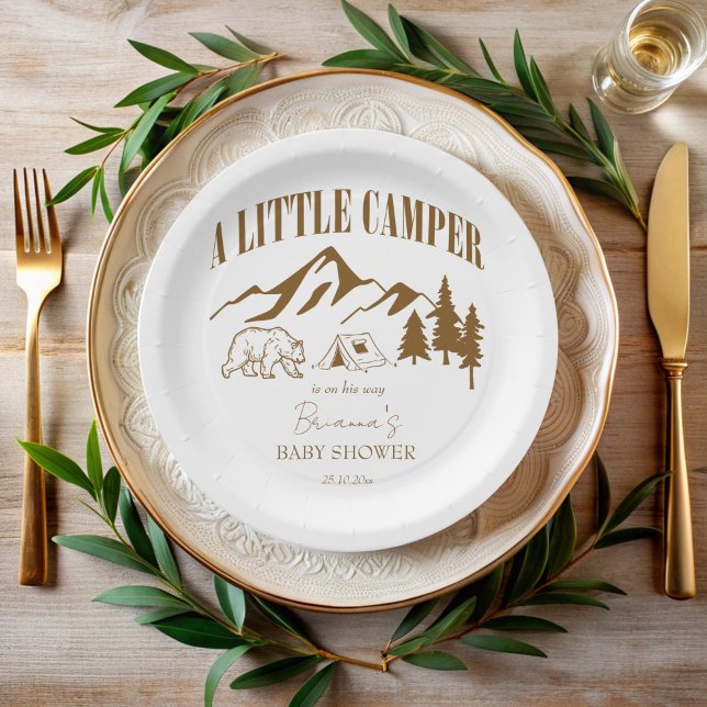 Plato De Papel Pequeño camper boho baby ducha personalizada (Little camper boho mountain adventure baby shower monogrammed paper plates personalized table decor)
