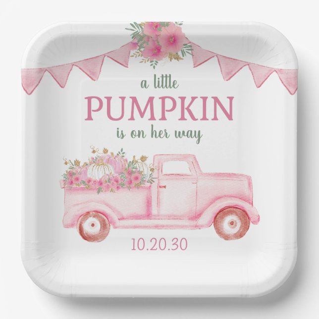 Plato De Papel Pequeño Chica de calabaza Baby Shower (Anverso)
