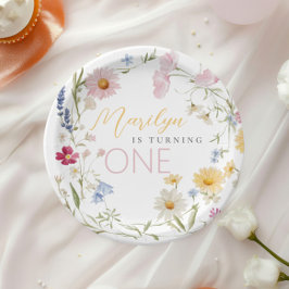 Plato De Papel Pequeño Chica de flores silvestres cumple un cumpl