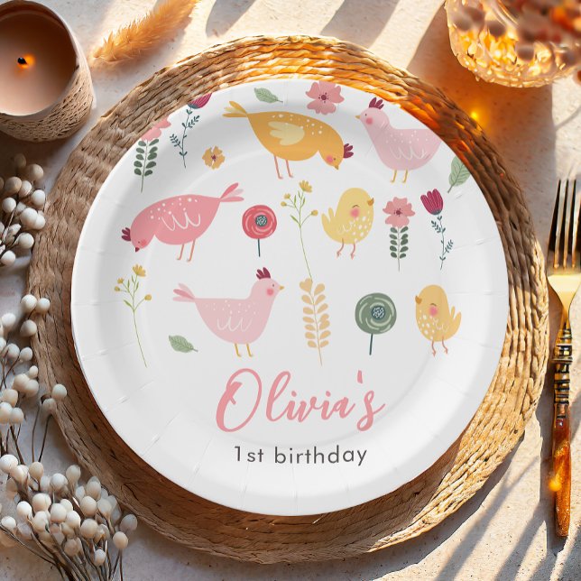 Plato De Papel Pequeño Chica de pollo Granja Pascua Cumpleaños (Subido por el creador)