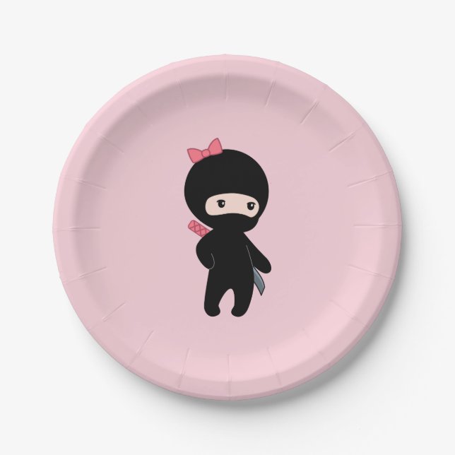 Plato De Papel Pequeño Chica Ninja en rosa (Anverso)