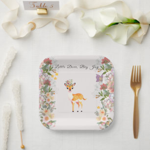 Plato De Papel Pequeño ciervo, tema de Baby Shower de la flor ros