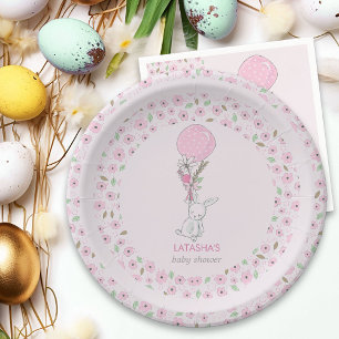 Plato De Papel Pequeño conejo y Chica rosa de globo Baby Shower