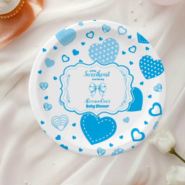 Plato De Papel Pequeño corazón azul Valentino Baby Shower (Subido por el creador)
