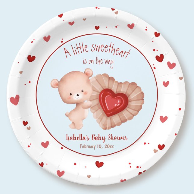 Plato De Papel Pequeño corazón rojo San Valentín Baby Shower (Little Sweetheart Red Blue Valentines Baby Shower Paper Plates)