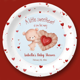 Plato De Papel Pequeño corazón San Valentín Baby Shower azul rojo