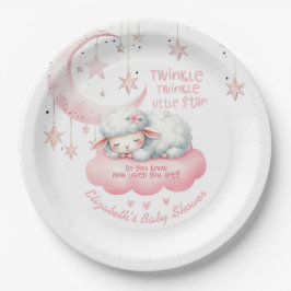 Plato De Papel Pequeño Cordero Twinkle Twinkle Chica rosa Baby Sh