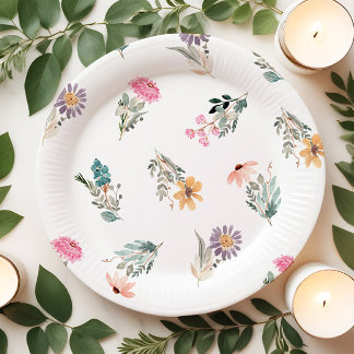 Plato De Papel Pequeño cumpleaños de flores silvestres o ducha