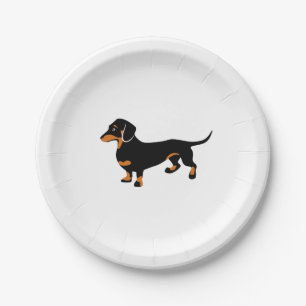 Plato De Papel Pequeño Dachshund negro y del moreno lindo - perr